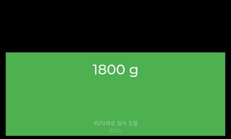위아래로 밀어 1800g 리필량을 조절하는 화면